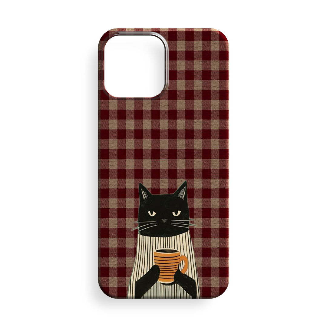 Kahve İçen Kedi Premium Telefon Kılıfı -43